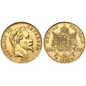 France 100 Francs 1868A Napoleon III(1852-1870). Obverse: Laureate head right. Obverse Legend: NAPOLEON III EMPEREUR...