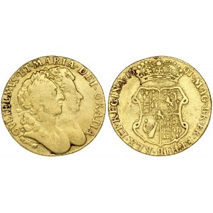 Great Britain 1 Guinea 1691 William III & Mary II (1689-1694). Obverse: Conjoined busts of King William ...