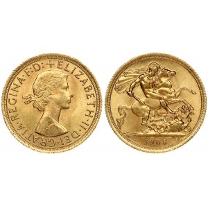 Great Britain 1 Sovereign 1965 Elizabeth II(1952-). Obverse: Laureate bust right. Reverse: St...