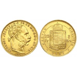 Hungary 8 Forint 20 Francs 1887KB Franz Joseph I(1848-1916). Obverse: Laureate head; right. Reverse...