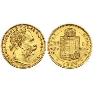 Hungary 8 Forint 20 Francs 1889KB Franz Joseph I(1848-1916). Obverse: Laureate head; right. Reverse...