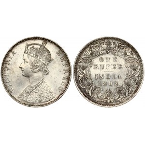 India 1 Rupee 1892 Victoria(1837-1901).Obverse: Crowned head of Empress Victoria surrounded by lettering. The word ...