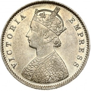India 1/2 Rupee 1899 Victoria(1837-1901). Obverse: Crowned bust of Empress Victoria facing left. Lettering...