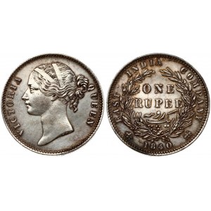 India-British 1 Rupee 1840 Victoria(1837-1901). Obverse: Head left; W.W. raised; legend divided. Obverse Legend...