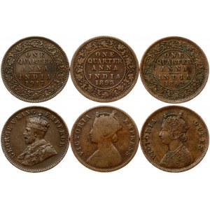 India - British ¼ Anna (1862-1917). Obverse: Crowned head of Queen Victoria facing left; toothed rim. Lettering...