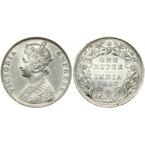 India-British 1 Rupee 1893 Victoria(1837-1901). Obverse: Crowned bust left. Obverse Legend: VICTORIA EMPRESS. Reverse...