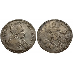 Italy PAPAL STATES 1 Scudo 1753. Benedict XIV(1740-1758). Obverse: Bust to right. Lettering: BENED·XIV PONT·MAX·AN·XIV...