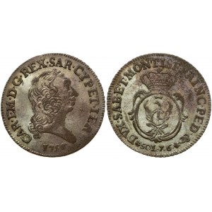 Italy SARDINIA 7.6 Soldi 1756 Charles Emmanuel III (1730-1773). Obverse: Head to right; date below. Obverse Legend: CAR...