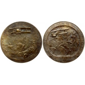 Romania Medal Roumaine de Navigation Aerienne founded 1920; by Aristide Blank,  by Henry Nocq; Obverse: Two bi...