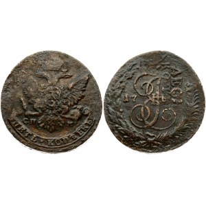 Russia 5 Kopecks 1766 СПМ. Catherine II (1762-1796). Obverse: Crowned monogram divides date within wreath. Reverse...