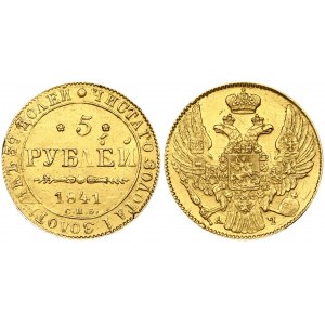 Russia 5 Roubles 1841 СПБ-АЧ St. Petersburg. Nicholas I (1826-1855). Obverse: Crowned double imperial eagle. Reverse...