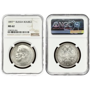 Russia 1 Rouble 1897 (**) Brussels. Nicholas II (1894-1917). Obverse: Head left. Reverse: Crowned double...