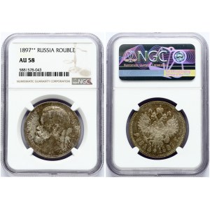 Russia 1 Rouble 1897 (**) Brussels. Nicholas II (1894-1917). Obverse: Head left. Reverse: Crowned double...