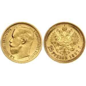 Russia 15 Roubles 1897 (АГ) St. Petersburg. Nicholas II (1894-1917). Obverse: Head left. Reverse: Crowned double...