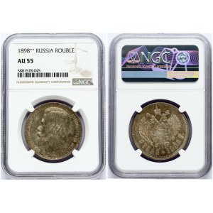 Russia 1 Rouble 1898 (**) Brussels. Nicholas II (1894-1917). Obverse: Head left. Reverse: Crowned double...