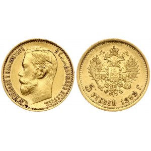 Russia 5 Roubles 1899 (ФЗ) St. Petersburg. Nicholas II (1894-1917). Obverse: Head right. Reverse...