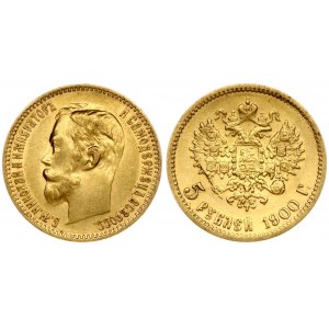 Russia 5 Roubles 1900 (ФЗ) St. Petersburg. Nicholas II (1894-1917). Obverse: Head right. Reverse...