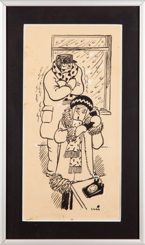 Gwidon Miklaszewski (1912 - 1999), Epidemia Grypy, projekt ilustracji z cyklu „Nasza Syrenka” dla Ekspresu Wieczornego