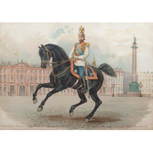 Portret konny cara Mikołaja II w mundurze dragonów gwardii