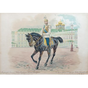 Portret konny cara Mikołaja II w mundurze gwardii