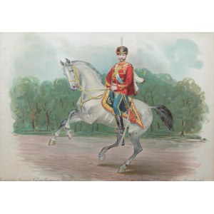 Portret konny cara Mikołaja II w mundurze huzarów