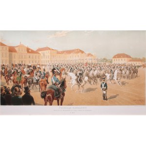 Jan Rosen (1854 Warszawa-1936 tamże), Przegląd kawalerii przed Wielkim Księciem Konstantym na Placu Saskim w Warszawie, 1889 r.