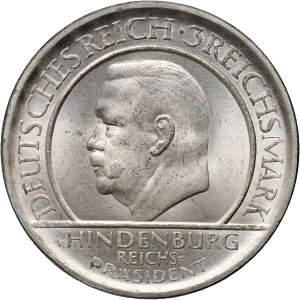 Germany, Weimar Republic, 3 Mark 1929 E, Muldenhütten, Hindenburg