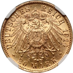 Germany, Bavaria, Ludwig III, 20 Mark 1914 D, Munich