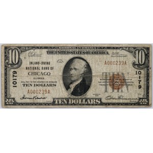 Stany Zjednoczone Ameryki, Illinois, Inland-Irving National Bank of Chicago, 10 dolarów 1929, seria A