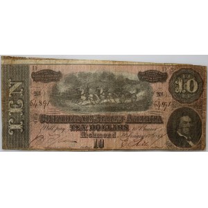 Skonfederowane Stany Ameryki, 10 dolarów 17.02.1864, seria D