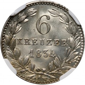 Deutschland, Nassau, Wilhelm, 6 krajcars 1834