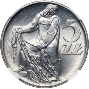 PRL, 5 złotych 1958, Rybak, wąska cyfra 8