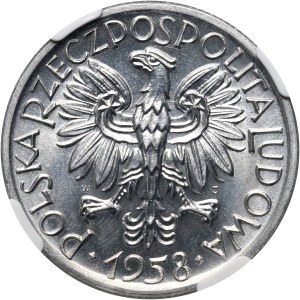 PRL, 5 złotych 1958, Rybak, wąska cyfra 8