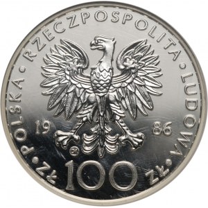PRL, 100 złotych 1986, Valcambi, Jan Paweł II, stempel zwykły