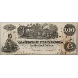 Skonfederowane Stany Ameryki, 100 dolarów 1862, seria Af, Lokomotywa