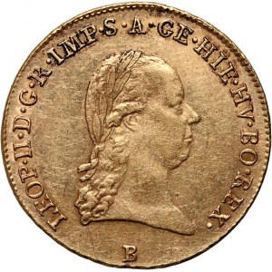 Austria, Leopold II, 1/2 Souverain d'or 1792 B, Kremnitz