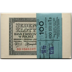Generalna Gubernia 1939 - 1945, paczka bankowa 100 x 1 złoty 1.08.1941, seria BD