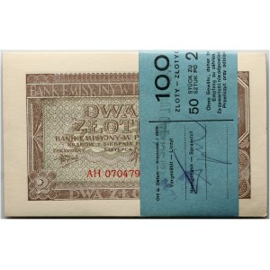 Generalna Gubernia 1939 - 1945, paczka bankowa 50 x 2 złote 1.08.1941, seria AH
