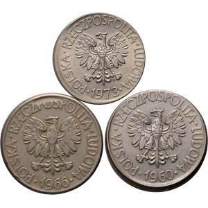 PRL, 3 x 10 złotych 1960, 1966, 1973, Tadeusz Kościuszko, Destrukty - niecentrycznie wybite