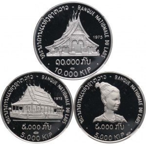 Laos, Münzsatz 2 x 5000 und 10000 Kip 1975
