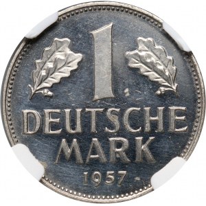 Niemcy, RFN, 1 marka 1957 F, Stuttgart, stempel lustrzany, PROOF
