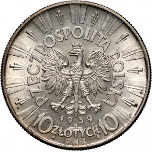 Second Republic, 10 gold 1939, Warsaw, Jozef Pilsudski