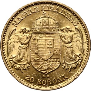 Hungary, Franz Joseph I, 20 Korona 1914 KB, Kremnitz