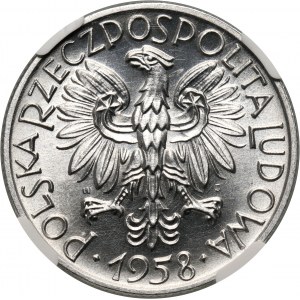 PRL, 5 złotych 1958, Rybak, wąska cyfra 8, chude ramię