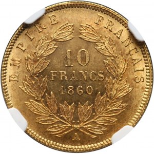 Frankreich, Napoleon III, 10 Francs 1860 A, Paris