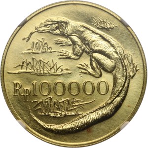 Indonezja, 100000 rupii 1974, Waran z Komodo, stempel zwykły