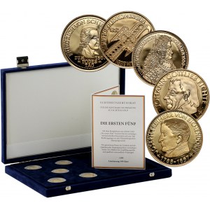 Germany, set of proof gold replicas of the first five commemorative BRD 5 Mark coins - Die Ersten Fünf