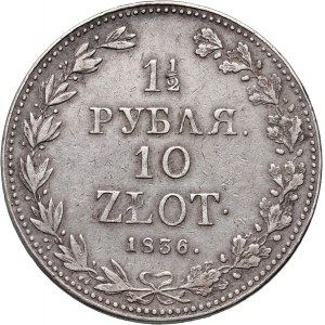 Zabór rosyjski, Mikołaj I, 1 1/2 rubla = 10 złotych 1836 MW, Warszawa