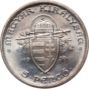 Hungary, 5 Pengo 1938 BP/UP, Restrike