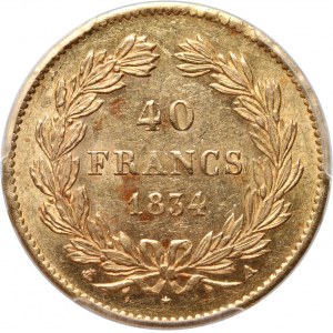 Francja, Ludwik Filip I, 40 franków 1834 A, Paryż